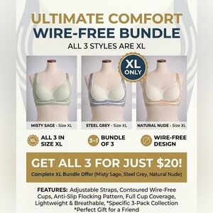 Seamless Wireless Comfort Bras – Size 3 / XL – Soft Support
